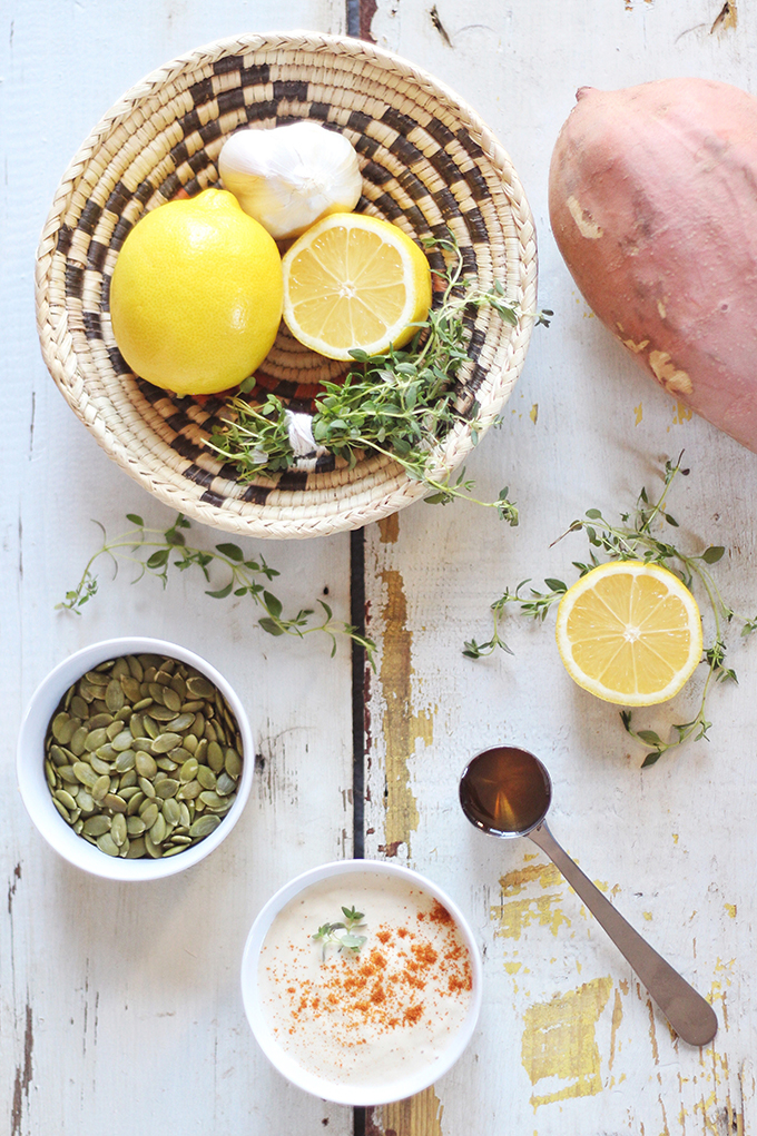 Roasted Sweet Potato Fries with Lemon Tahini Sauce // JustineCelina.com