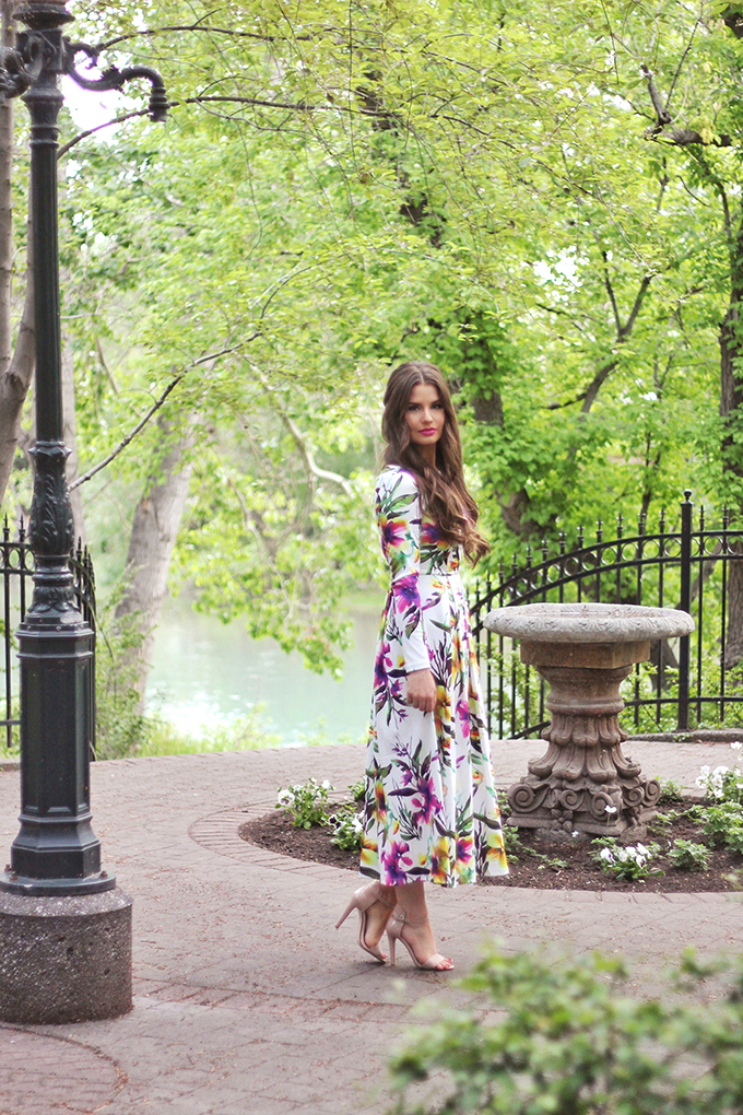 What to Wear to a Spring Wedding | SheIn Muiticolour Long Sleeve Flowery Floral Pastel Dress // JustineCelina.com