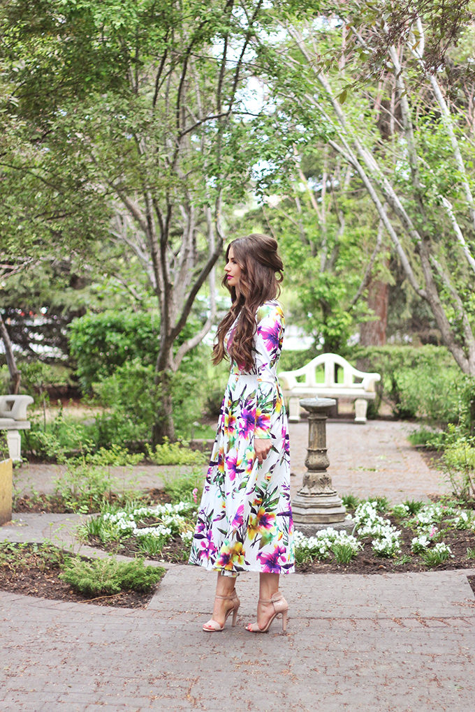 What to Wear to a Spring Wedding | SheIn Muiticolour Long Sleeve Flowery Floral Pastel Dress // JustineCelina.com