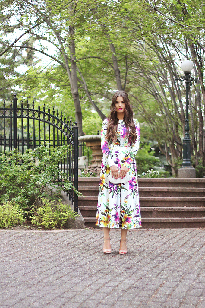 What to Wear to a Spring Wedding | SheIn Muiticolour Long Sleeve Flowery Floral Pastel Dress // JustineCelina.com