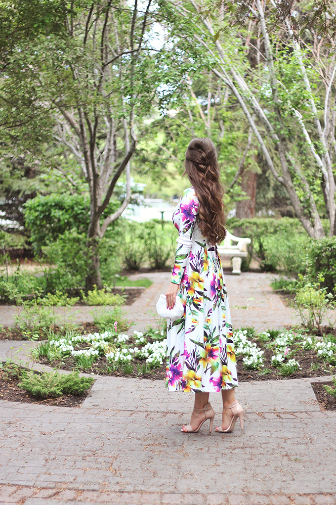 What to Wear to a Spring Wedding | SheIn Muiticolour Long Sleeve Flowery Floral Pastel Dress // JustineCelina.com