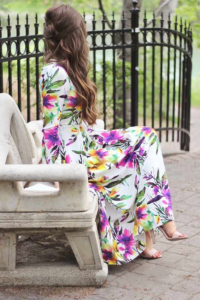 What to Wear to a Spring Wedding | SheIn Muiticolour Long Sleeve Flowery Floral Pastel Dress // JustineCelina.com