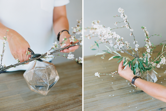 DIY | How to Make a Summer Flower Arrangement with Rebecca Dawn Design | Using Foliage to Create Your Shape | Nanking Cherry & Olive Branches // JustineCelina.com