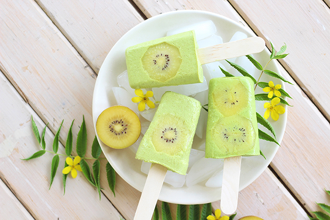 Golden Kiwi Piña Colada Popsicles // JustineCelina.com