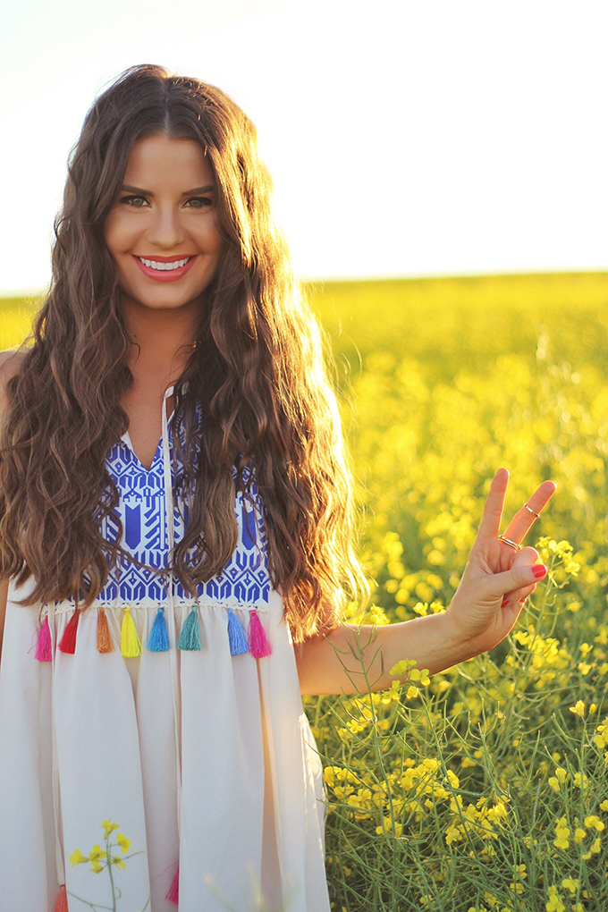 Here Comes the Sun | Carefree Summer Style in a Canola Field | Peace Sign | Calgary Fashion Blogger // JustineCelina.com