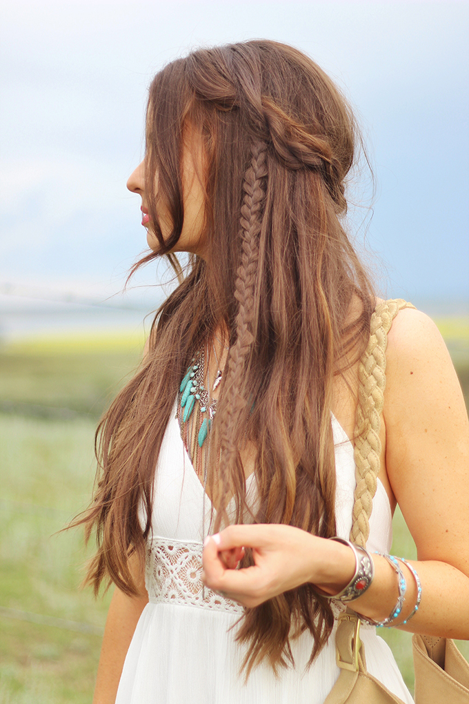 What to Wear to | The Calgary Stampede | Bohemian, braided, undone hairstyle by Dawn Bradley Hair // JustineCelina.com