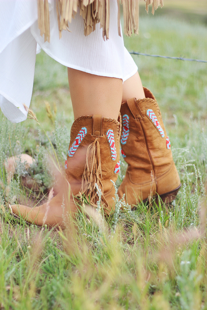 What to Wear to | The Calgary Stampede | Vintage Fringe Beaded Cowboy Boots // JustineCelina.com