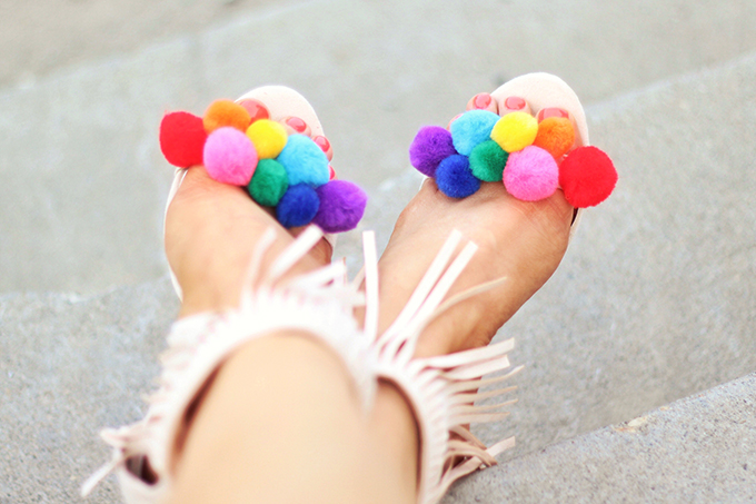 Shoes of Summer + End of Season Sales | DIY Pompom Sandal // JustineCelina.com