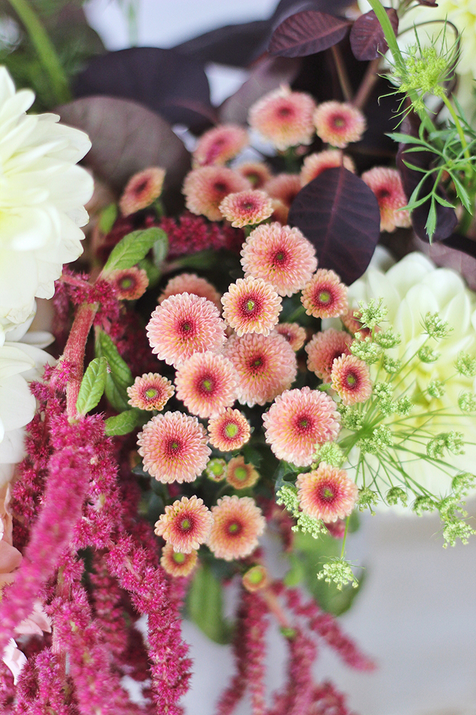 An Introduction to Autumn Flowers | Autumn Arrangement with Salmon Chrysanthemums // JustineCelina.com x Rebecca Dawn Design