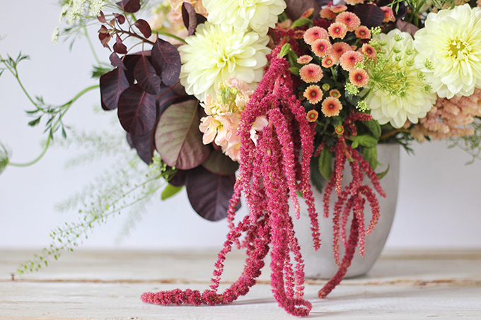 An Introduction to Autumn Flowers | Autumn Arrangement with Red Amananthus // JustineCelina.com x Rebecca Dawn Design