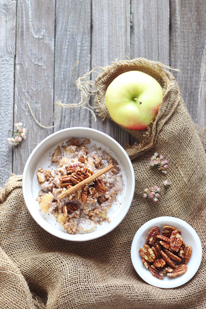 Apple Pie Steel Oats with Candied Maple Pecans // JustineCelina.com