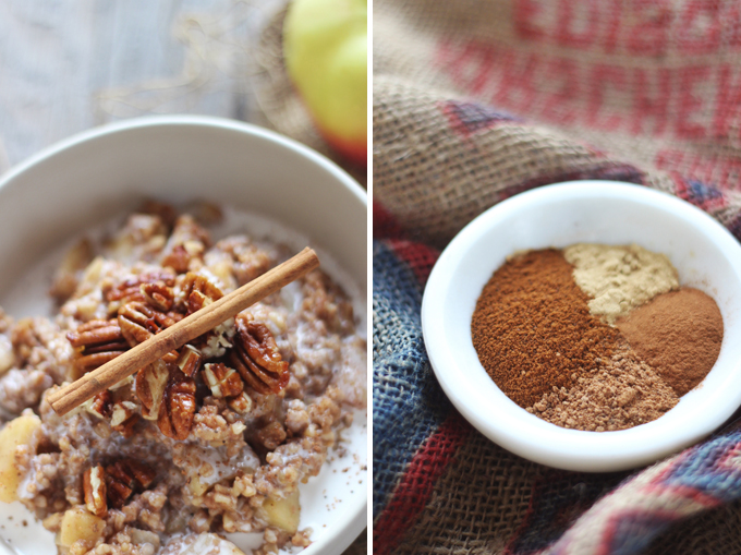 Apple Pie Steel Oats with Candied Maple Pecans // JustineCelina.com