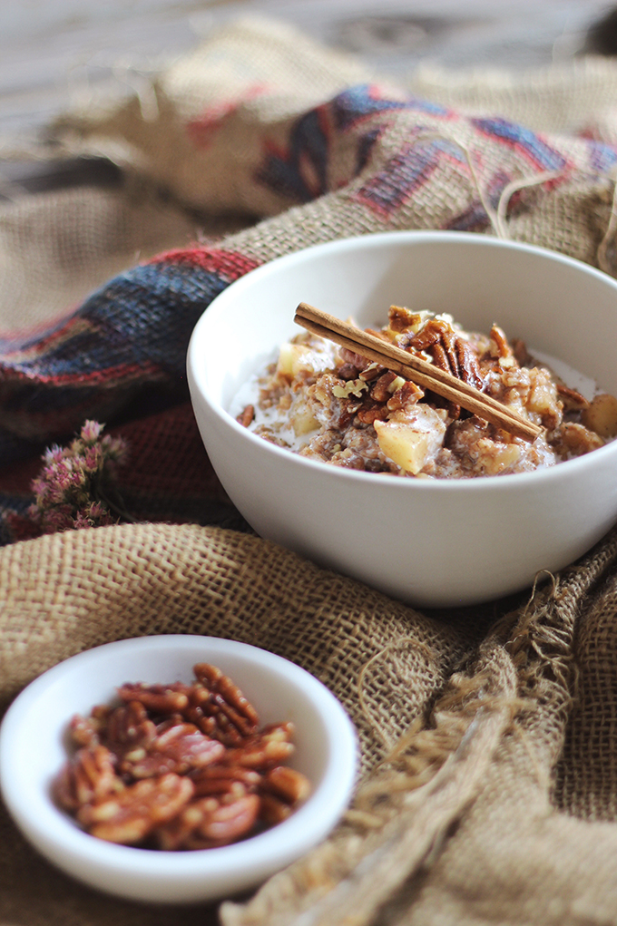 Apple Pie Steel Oats with Candied Maple Pecans // JustineCelina.com