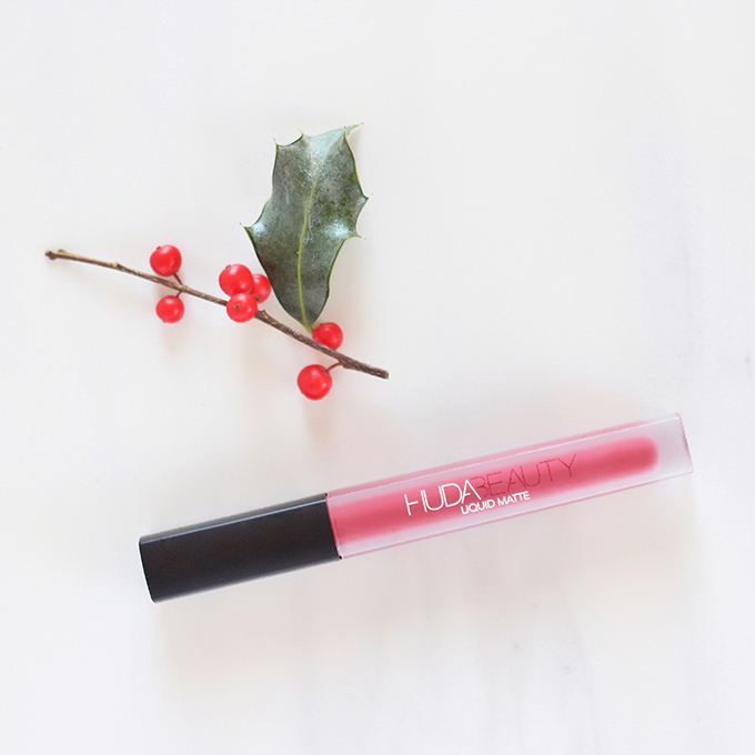 Huda Beauty Liquid Matte Lipstick in Cheerleader Photos, Review, Swatches | 5 Festive Lipsticks to Try This Holiday Season // JustineCelina.com 