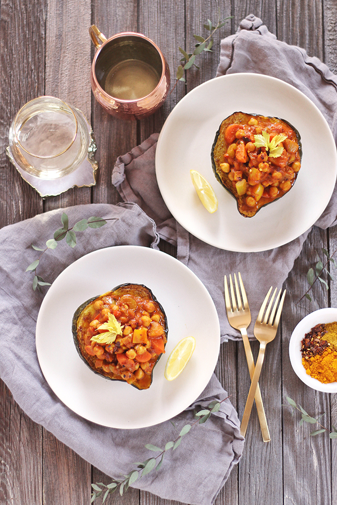 Curried Winter Vegetables with Roasted Acorn Squash // JustineCelina.com