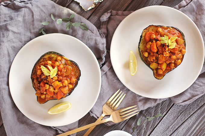 Curried Winter Vegetables with Roasted Acorn Squash // JustineCelina.com