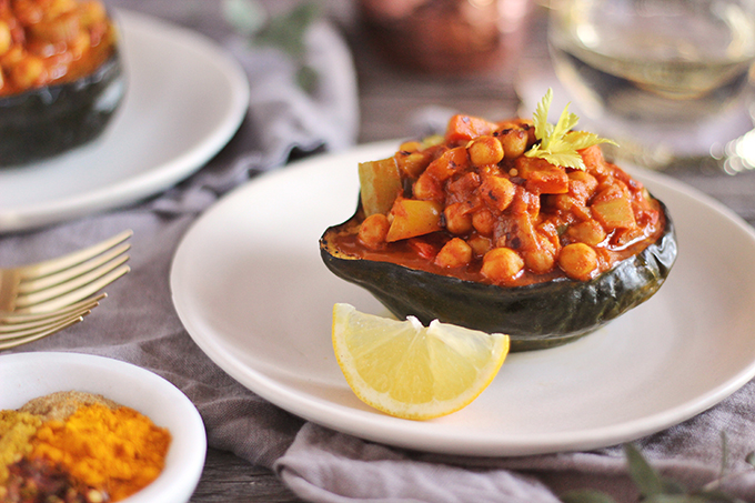 Curried Winter Vegetables with Roasted Acorn Squash // JustineCelina.com