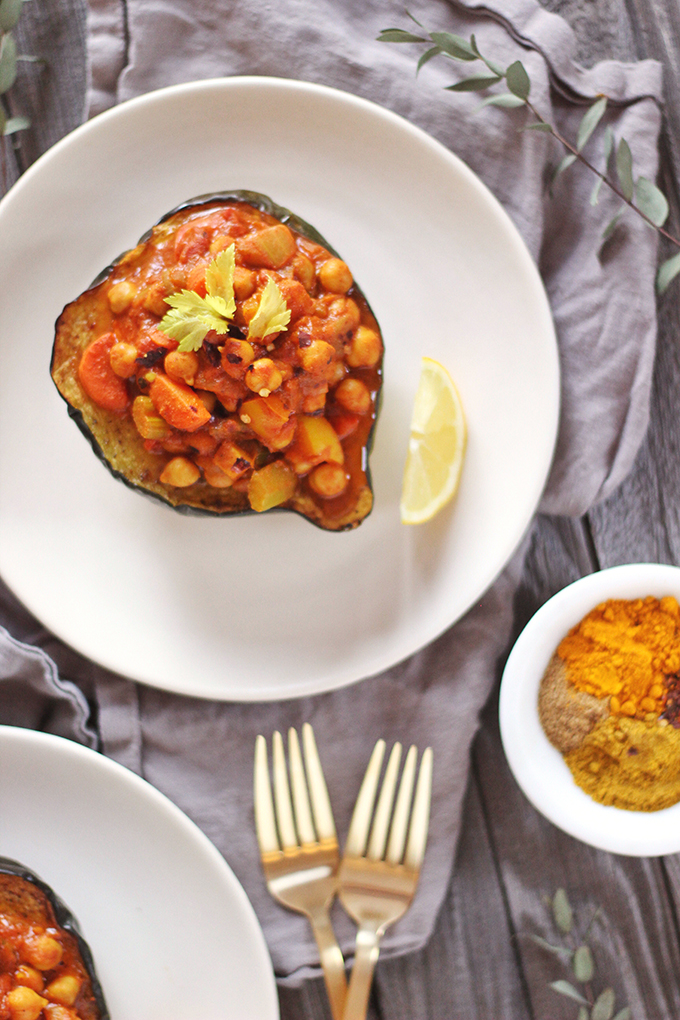 Curried Winter Vegetables with Roasted Acorn Squash // JustineCelina.com