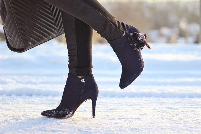 Winter Style Staples | Leather High Heel Ankle Boots with Pompoms // JustineCelina.com