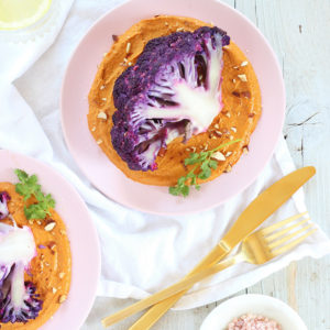 Roasted Purple Cauliflower with Red Pepper Romesco | Wild Rose D-Tox Friendly! // JustineCelina.com