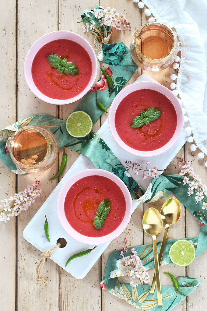 Spiced Strawberry Watermelon Gazpacho // JustineCelina.com 