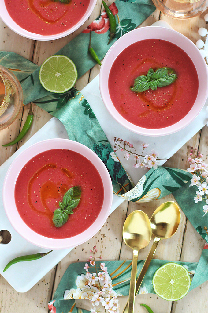 Spiced Strawberry Watermelon Gazpacho // JustineCelina.com