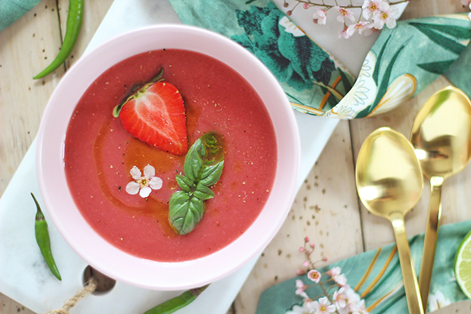 Spiced Strawberry Watermelon Gazpacho // JustineCelina.com