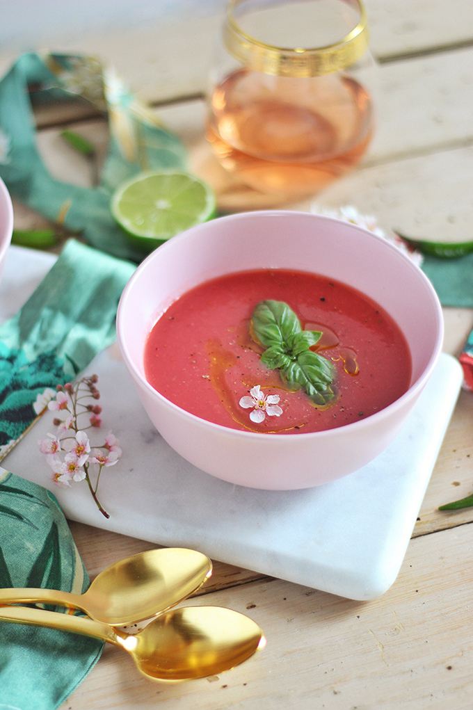 Spiced Strawberry Watermelon Gazpacho // JustineCelina.com