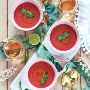 Spiced Strawberry Watermelon Gazpacho // JustineCelina.com