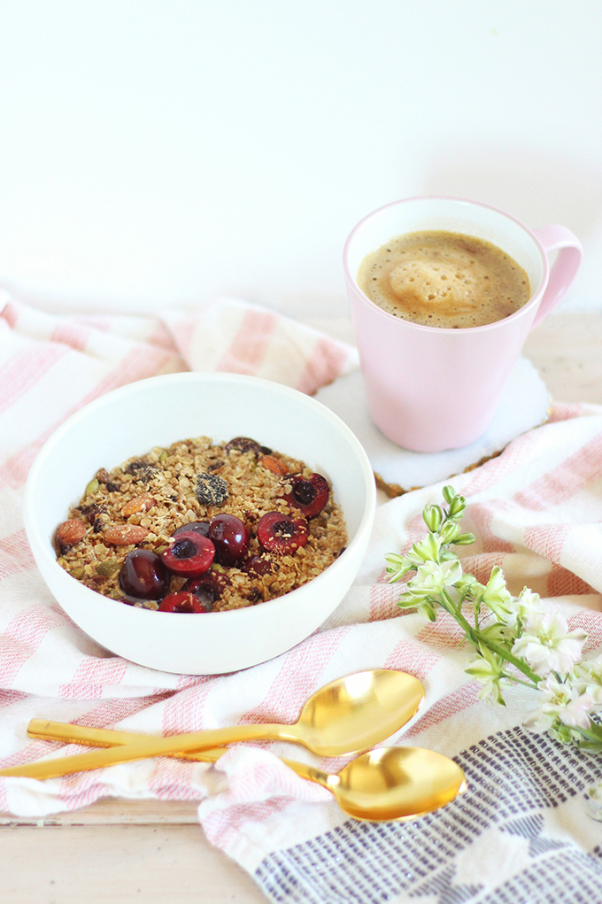 Protein Packed Cherry Almond Granola | How to Make Granola | Healthy Homemade Granola // JustineCelina.com