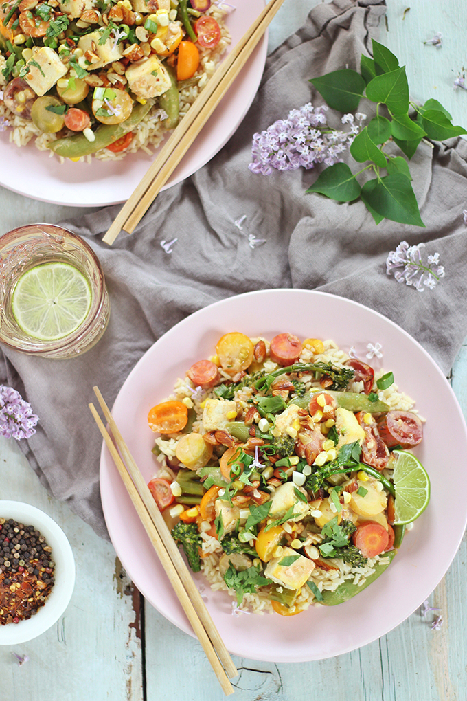 Spring Vegetable Stirfry with Coconut Ginger Tofu (Wild Rose D-Tox Friendly!) // JustineCelina.com