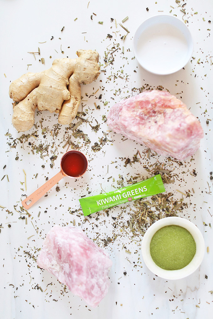Iced Coconut Ginger Matcha Lattes | #Sponsored by Kiwami Greens // JustineCelina.com #vegan #glutenfree #refinedsugarfree