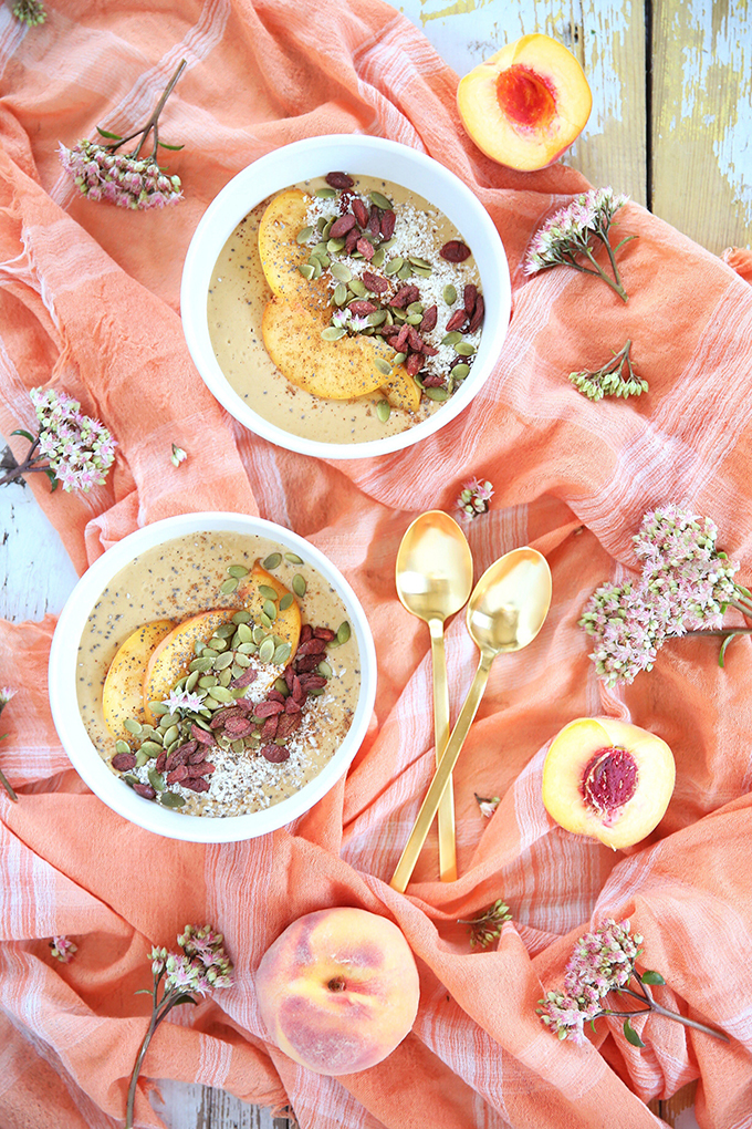 Superfood Peach Pie Smoothie Bowls // JustineCelina.com