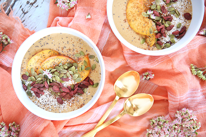 Superfood Peach Pie Smoothie Bowls // JustineCelina.com