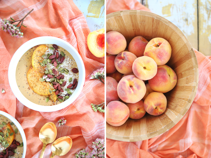 Superfood Peach Pie Smoothie Bowls // JustineCelina.com