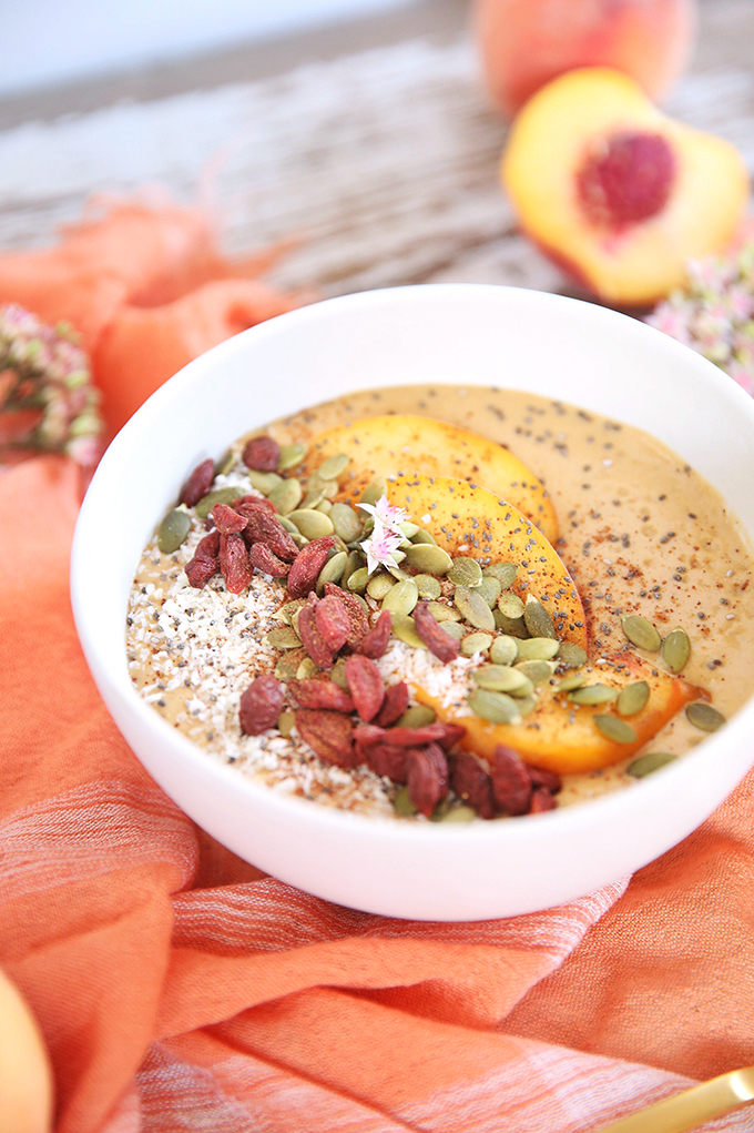 Superfood Peach Pie Smoothie Bowls // JustineCelina.com