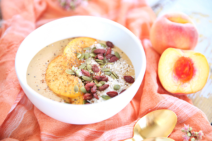 Superfood Peach Pie Smoothie Bowls // JustineCelina.com