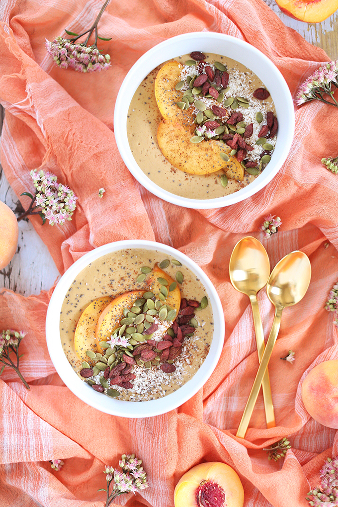 Superfood Peach Pie Smoothie Bowls // JustineCelina.com