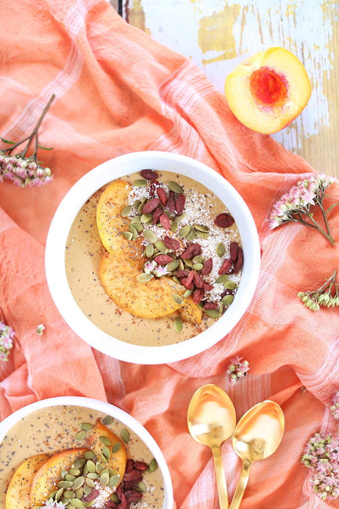 Superfood Peach Pie Smoothie Bowls // JustineCelina.com