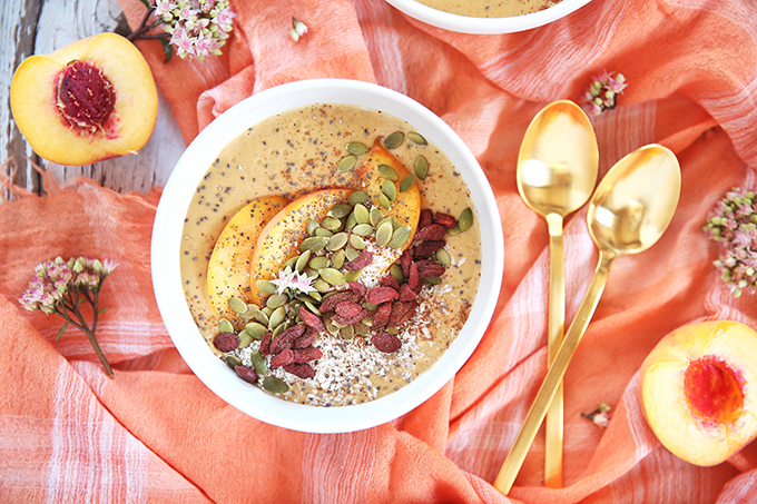 Superfood Peach Pie Smoothie Bowls // JustineCelina.com