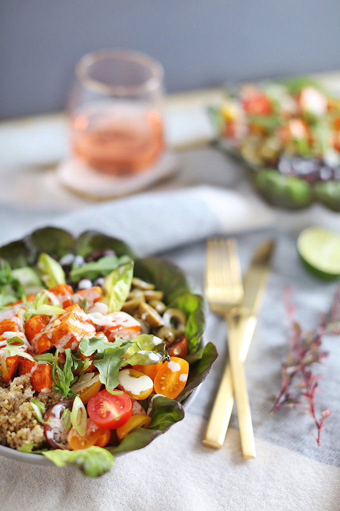 #Vegan Fiesta Buffalo Tofu Bowls with Tahini Lime Crema | #sponsored by Inspired Greens // JustineCelina.com