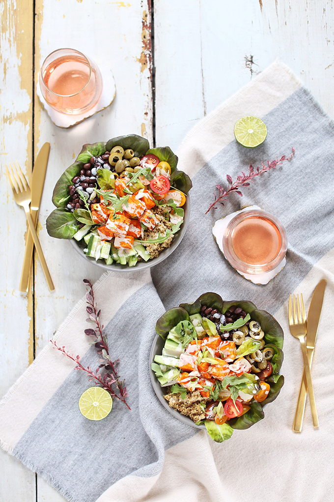 #Vegan Fiesta Buffalo Tofu Bowls with Tahini Lime Crema | #sponsored by Inspired Greens // JustineCelina.com