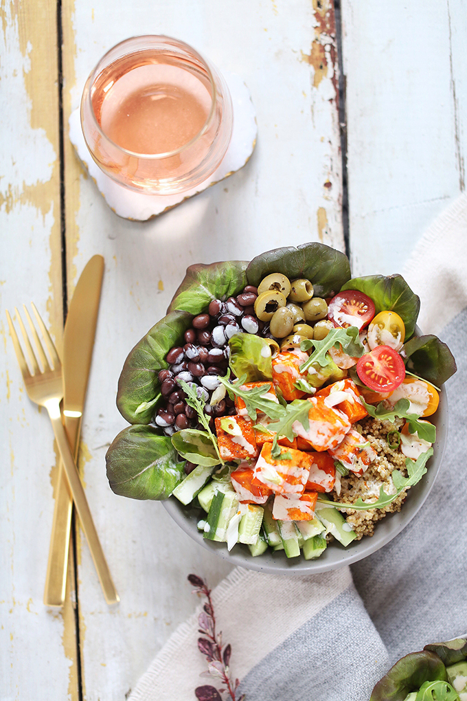 #Vegan Fiesta Buffalo Tofu Bowls with Tahini Lime Crema | #sponsored by Inspired Greens // JustineCelina.com