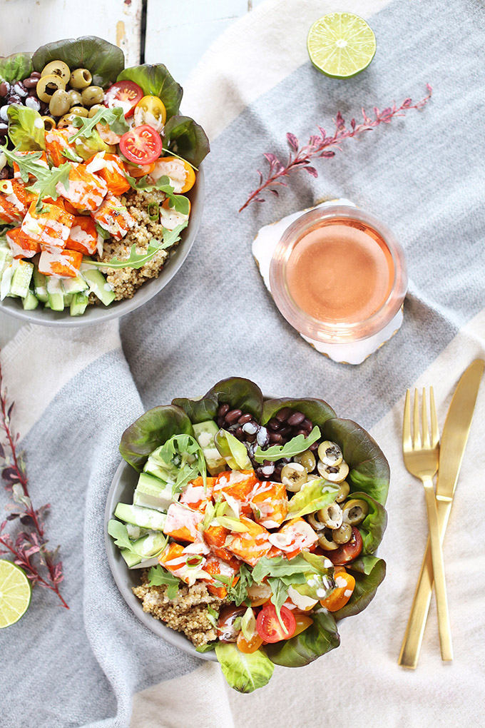 #Vegan Fiesta Buffalo Tofu Bowls with Tahini Lime Crema | #sponsored by Inspired Greens // JustineCelina.com