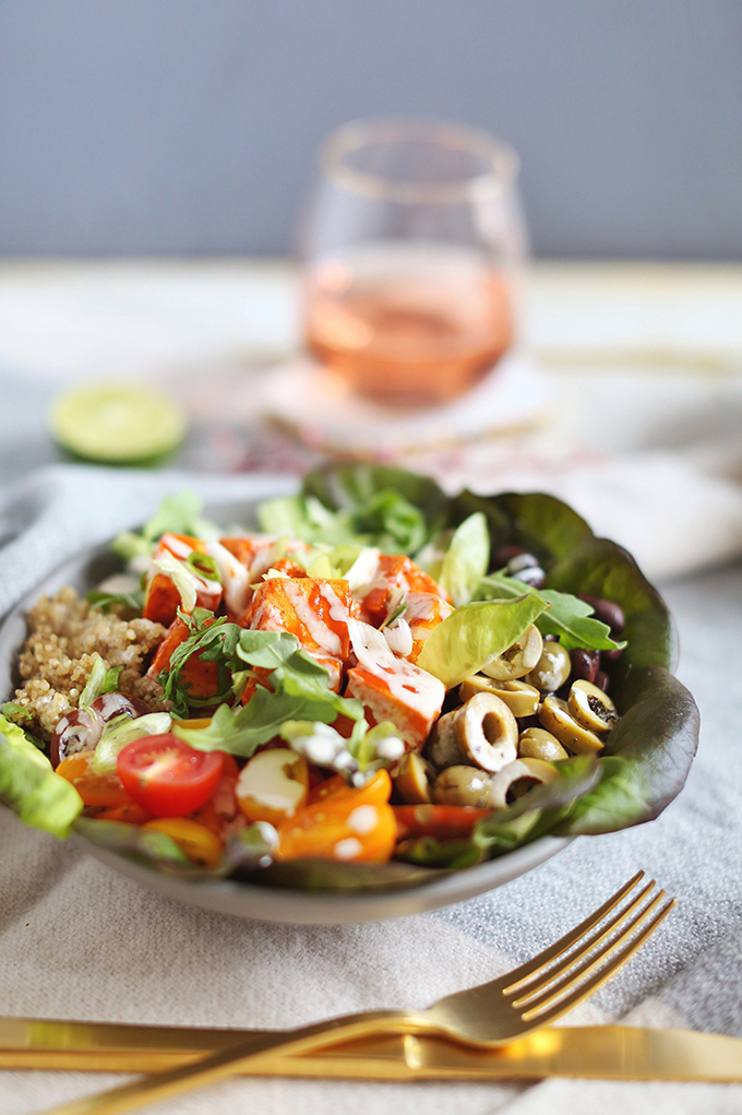 #Vegan Fiesta Buffalo Tofu Bowls with Tahini Lime Crema | #sponsored by Inspired Greens // JustineCelina.com