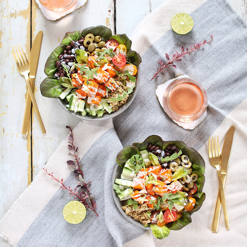 #Vegan Fiesta Buffalo Tofu Bowls with Tahini Lime Crema | #sponsored by Inspired Greens // JustineCelina.com