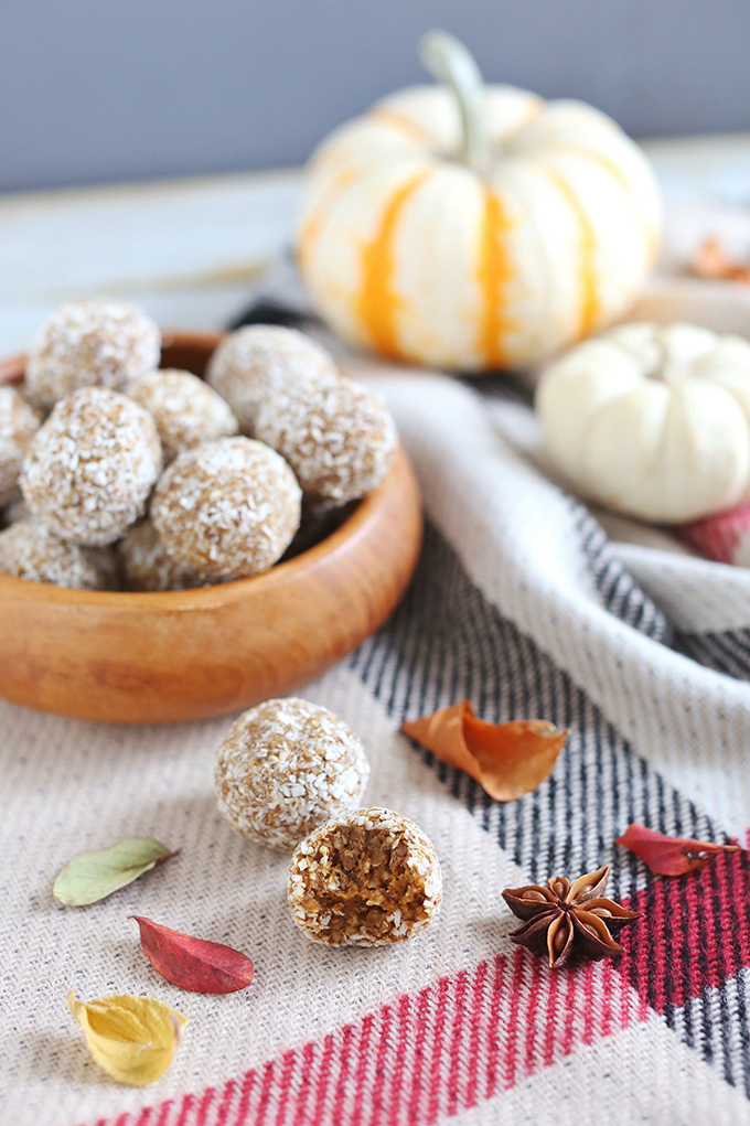 Plant Based Pumpkin Pie Energy Bites | #Vegan, #GlutenFree, #RefinedSugarFree // JustineCelina.com