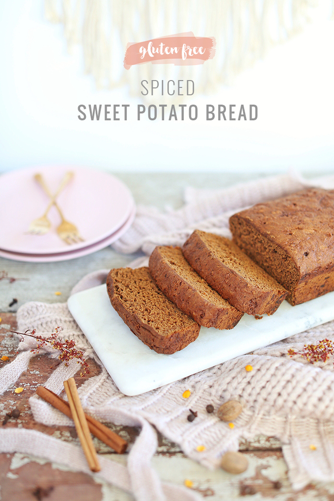 Gluten Free Spiced Sweet Potato Bread | #GlutenFree #DairyFree #RefinedSugarFree #OilFree // JustineCelina.com