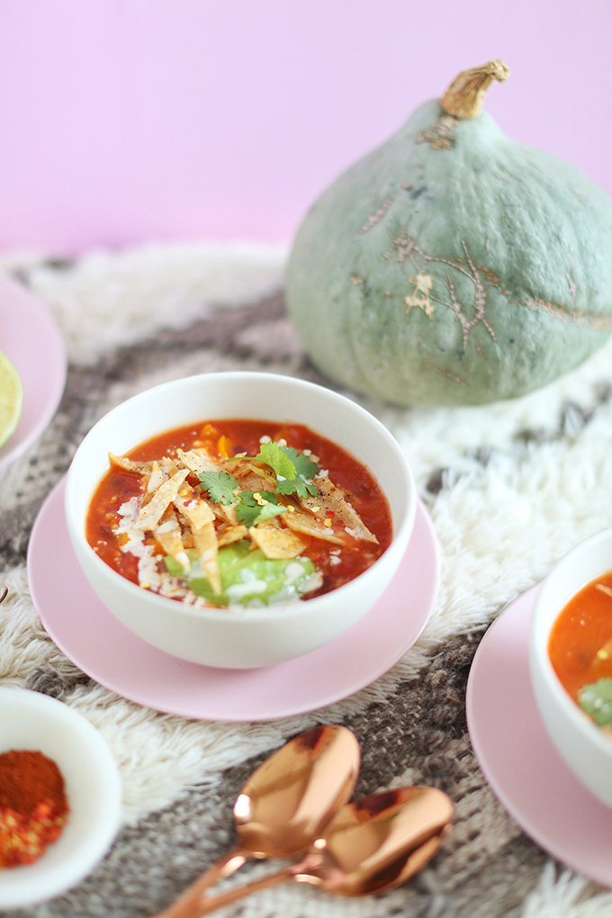 Vegan Slow Cooker Tortilla Soup with Winter Squash // JustineCelina.com