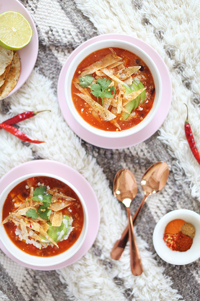 Vegan Slow Cooker Tortilla Soup with Winter Squash // JustineCelina.com